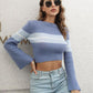 Ribbed Color Block Round Neck Cropped Sweater