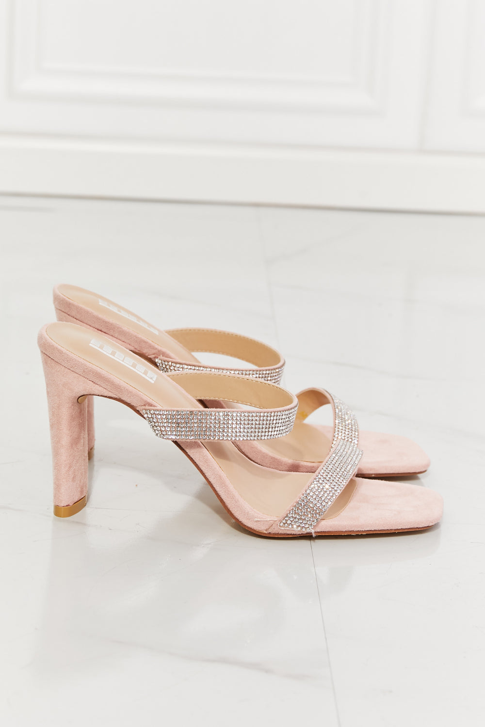 Sparkle Rhinestone Block Heel Sandal in Pink