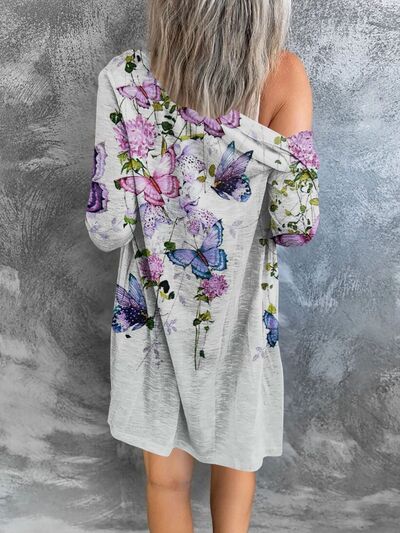Printed Button Up Long Sleeve Cardigan