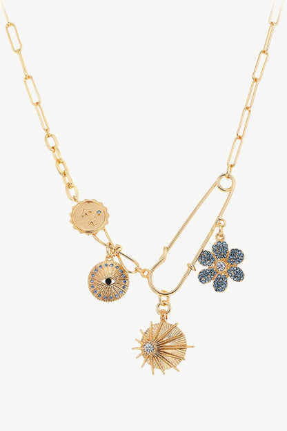 Rhinestone Flower Paperclip Chain 5-Piece Necklace Set