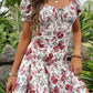 Floral Tie Front  Frill Trim Pleated Dress