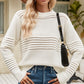 Round Neck Openwork Long Sleeve Pullover Sweater