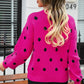 Polka Dot Round Neck Dropped Shoulder Sweater