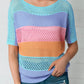 Color Block Openwork Round Neck Pullover Sweater