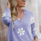 Flower Distressed Ribbed Trim Sweater