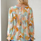 Printed Flounce Sleeve Buttoned Blouse