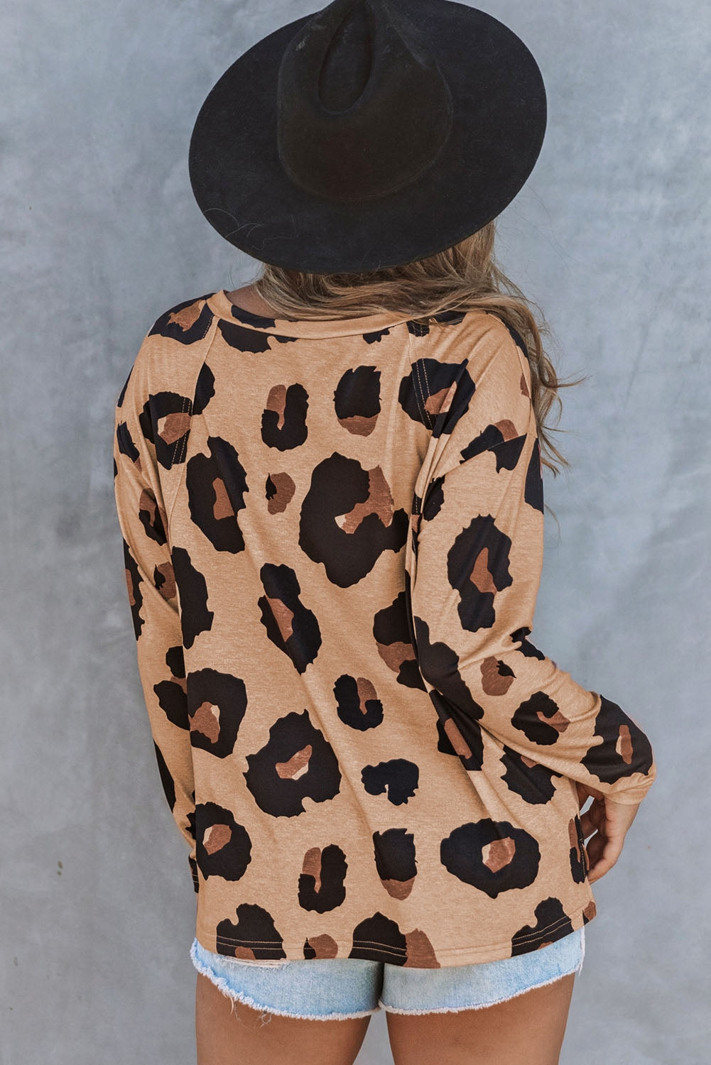 Leopard Print Round Neck Long Sleeve Tee
