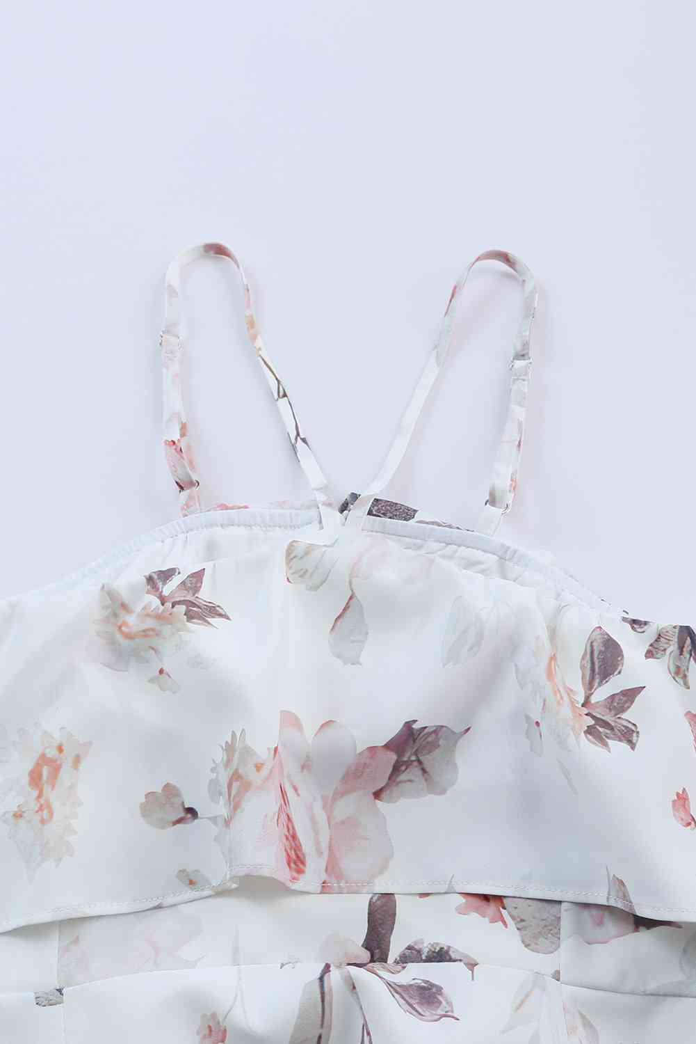 Floral Ruffled Slit Sleeveless Dress