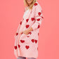 Heart Graphic Open Front Cardigan with Pockets