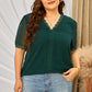 Plus Size Swiss Dot Spliced Lace V-Neck Blouse