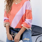 Color Block Ribbed Round Neck Sweater