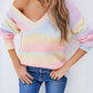Multicolored V-Neck Rib-Knit Sweater