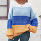 Round Neck Color Block Ribbed Pullover Sweater