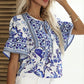 Printed Buttoned Flounce Sleeve Blouse