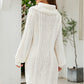 Mixed Knit Turtleneck Lantern Sleeve Sweater Dress