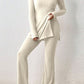 Ribbed Long Sleeve Slit Top and Bootcut Pants Set