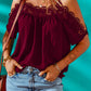 Spaghetti Strap Cold-Shoulder Lace Trim Blouse