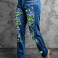 Printed Patch Distressed Boyfriend Jeans