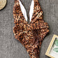 Leopard Plunge Wide Strap Sleeveless One-Piece Swimwear
