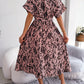 Printed Collared Neck Short Sleeve Tie Waist Dress