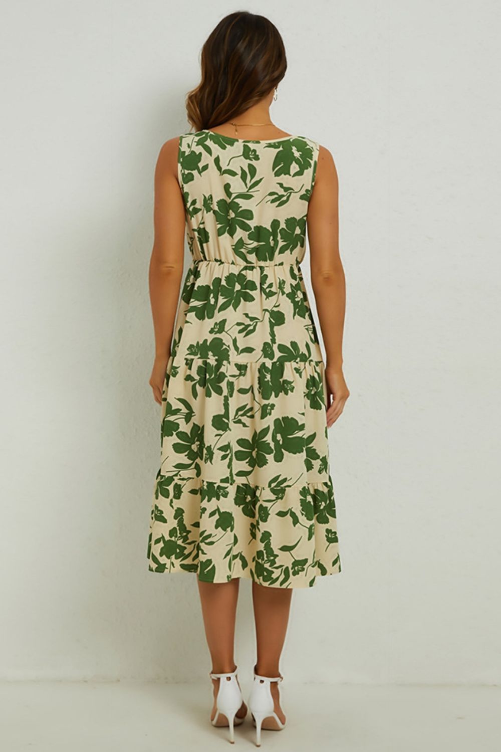 Floral Round Neck Tiered Sleeveless Dress