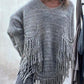 Fringe Detail Long Sleeve Sweater with Pockets