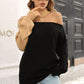 Ribbed Off-Shoulder Lantern Sleeve Pullover Sweater