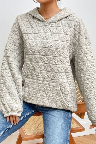 Quilted Long Sleeve Hoodie with Pocket