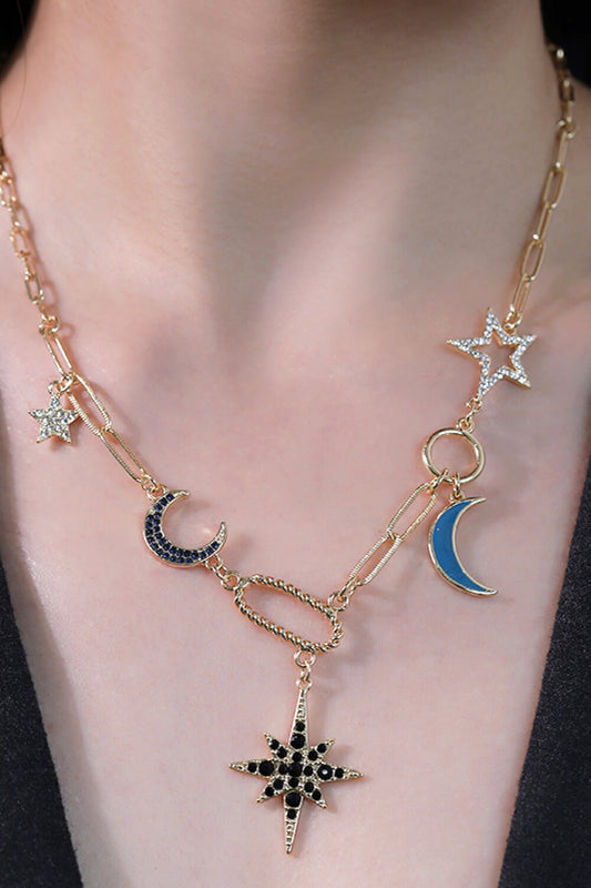 5-Piece Star and Moon Rhinestone Alloy Necklace Set