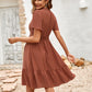 Swiss Dot V-Neck Openwork Puff Sleeve Dress