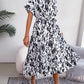 Printed Collared Neck Short Sleeve Tie Waist Dress