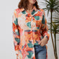 Floral Long Sleeve Slit Longline Shirt