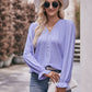 Eyelet V-Neck Flounce Sleeve Blouse