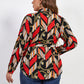 Plus Size Printed Collared Neck Tie Waist Long Sleeve Shirt