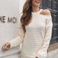 Ribbed Cold Shoulder Round Neck Pullover Sweater