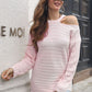 Ribbed Cold Shoulder Round Neck Pullover Sweater