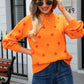 Polka Dot Round Neck Dropped Shoulder Sweater