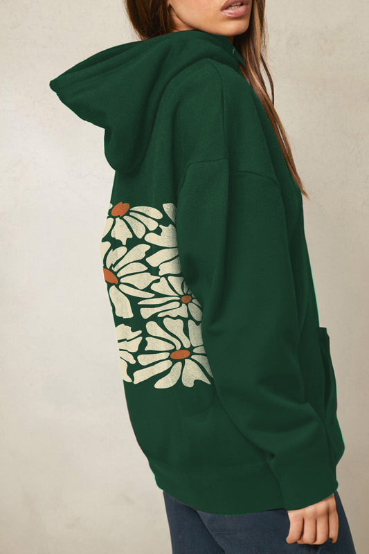 Dropped Shoulder Floral Graphic Hoodie