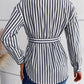 Striped Curved Hem Belted Shirt