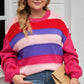 Plus Size Color Block Pom-Pom Trim Sweater