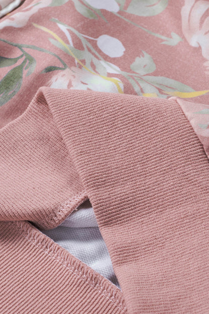 Floral Color Block Cowl Neck Hoodie