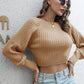 Cropped Round Neck Raglan Sleeve Ribbed Pullover Sweater