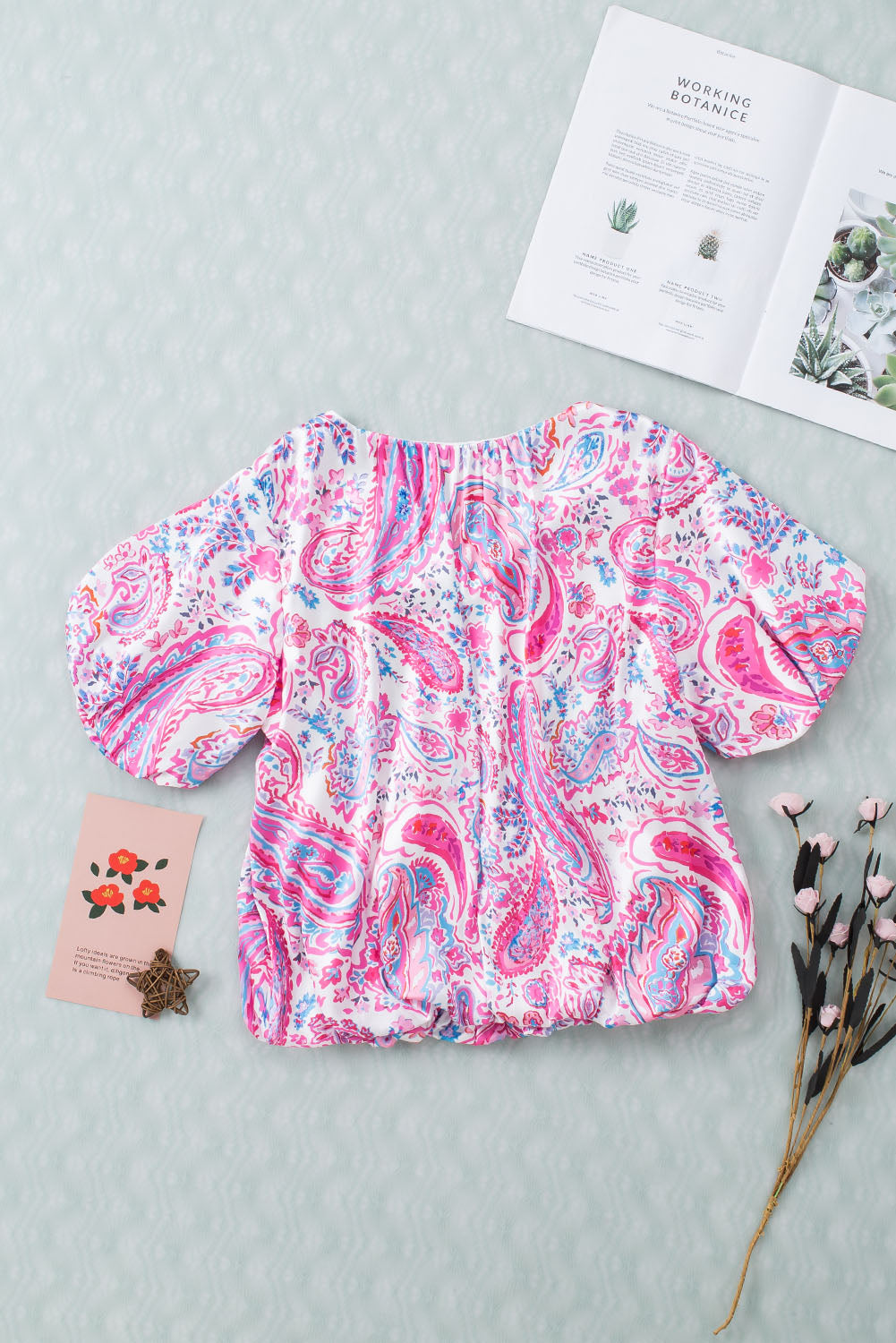 Paisley Print Short Sleeve Blouse