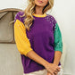 Color Block Pearl Detail Round Neck Sweater