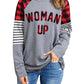 WOMAN UP Plaid Striped Raglan Sleeve Top