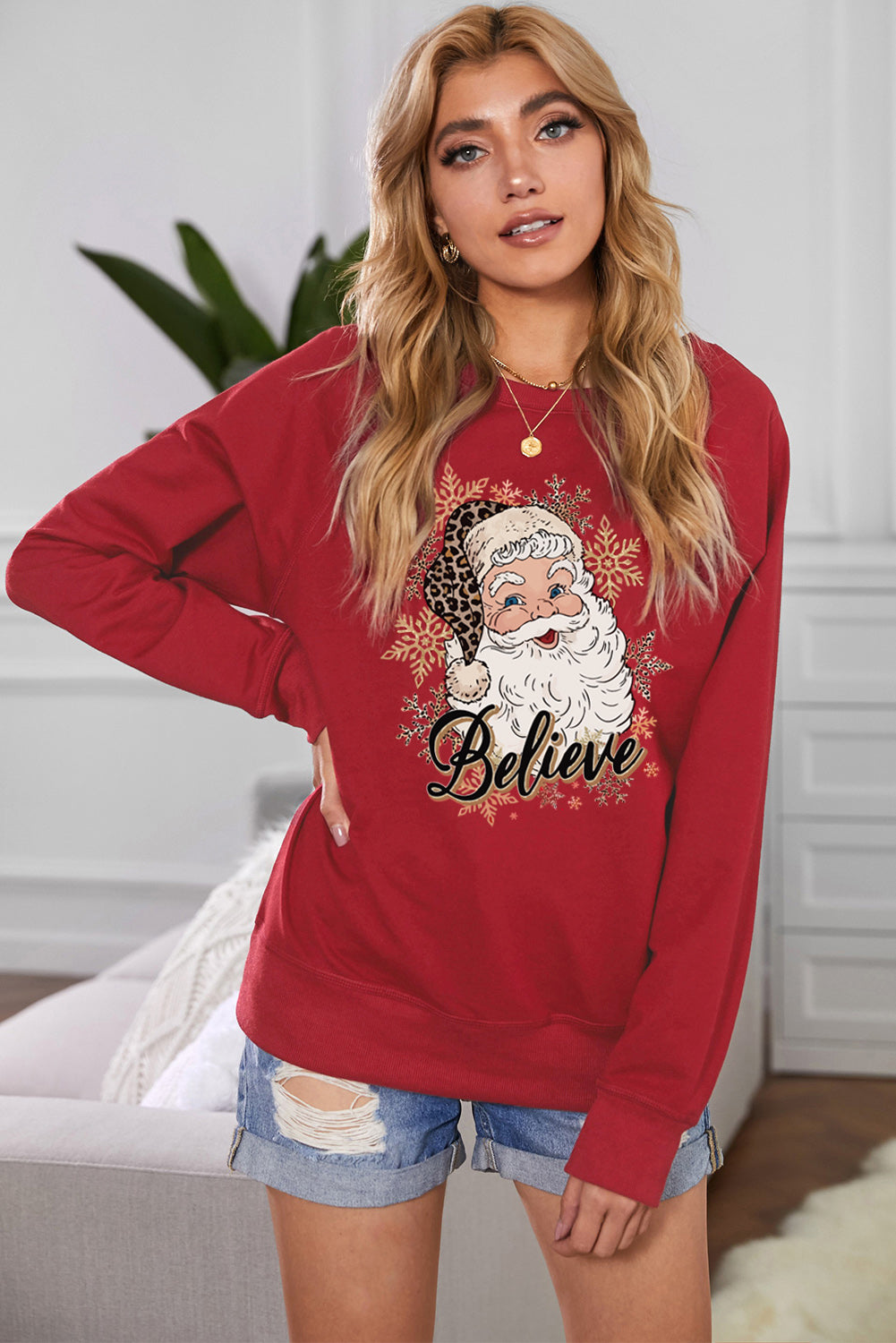 Christmas Santa Graphic Raglan Sleeve Sweatshirt