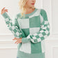 Checkered Drop Shoulder Long Sleeve Sweater