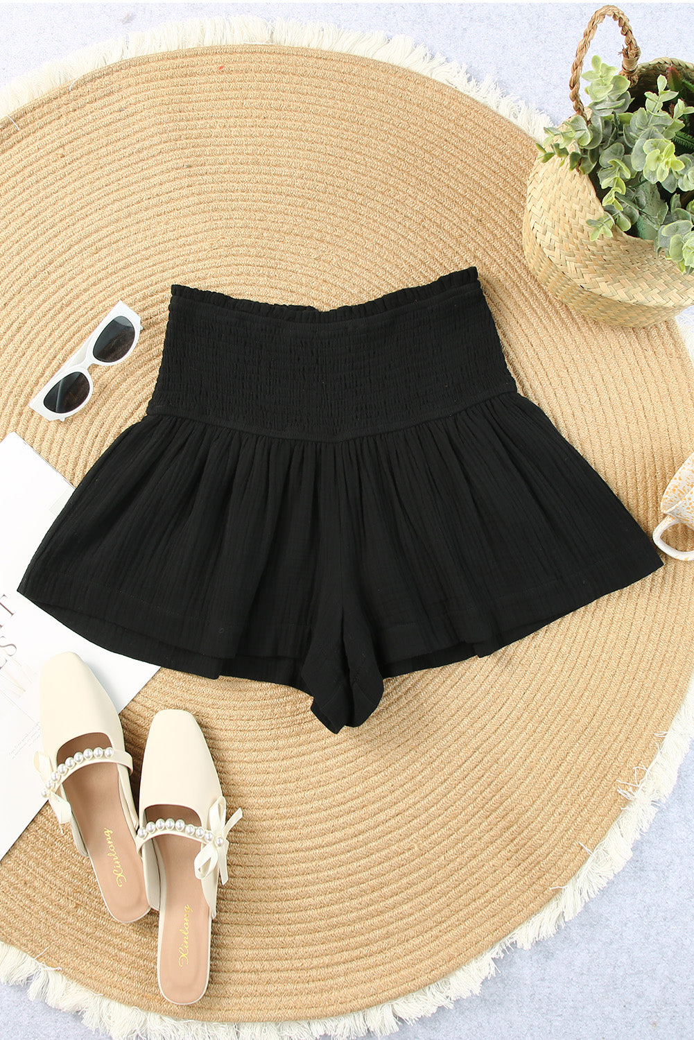 Smocked Wide Waistband Shorts