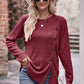 Ribbed Round Neck Buttoned Tee