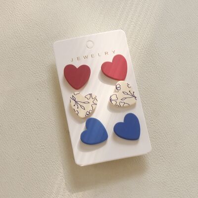 3 Piece Acrylic Heart Stud Earrings